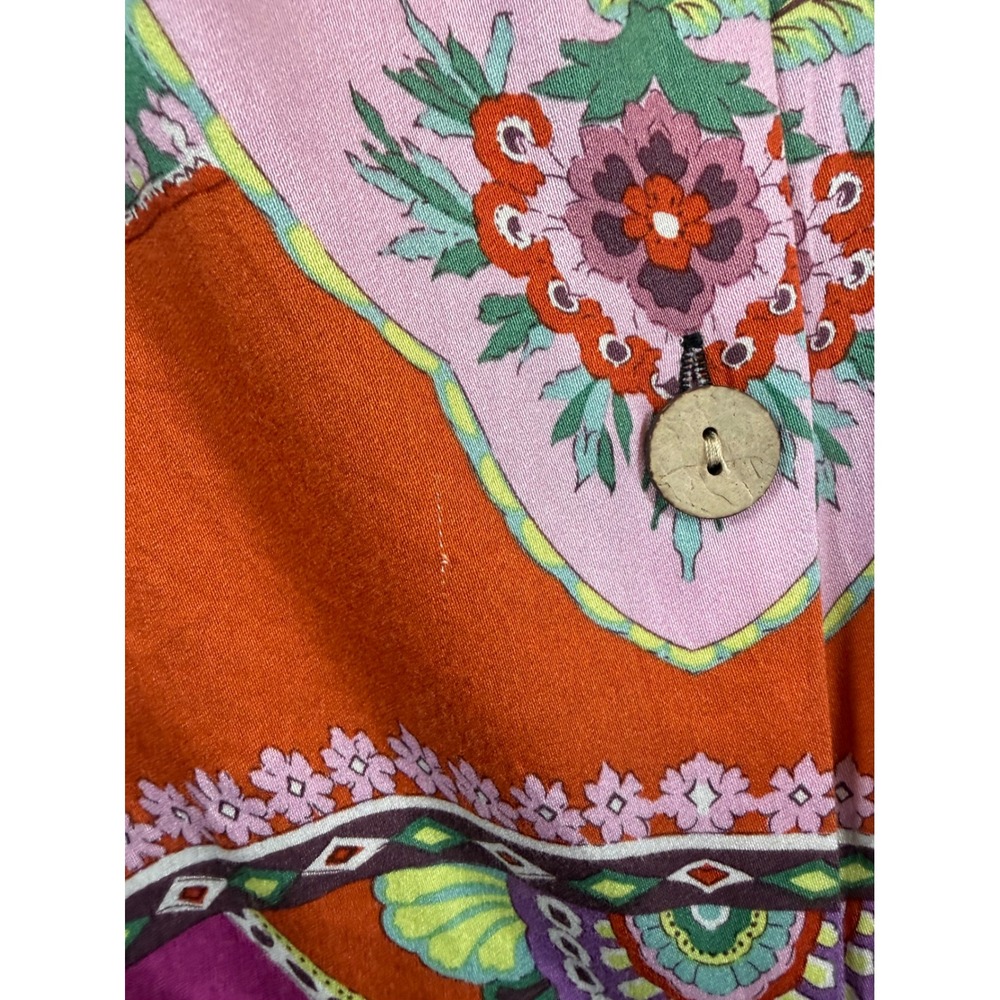 Rachel Zoe Pink Orange Paisley Medallion Button Back Sleeveless Rayon Top Small - Picture 6 of 9